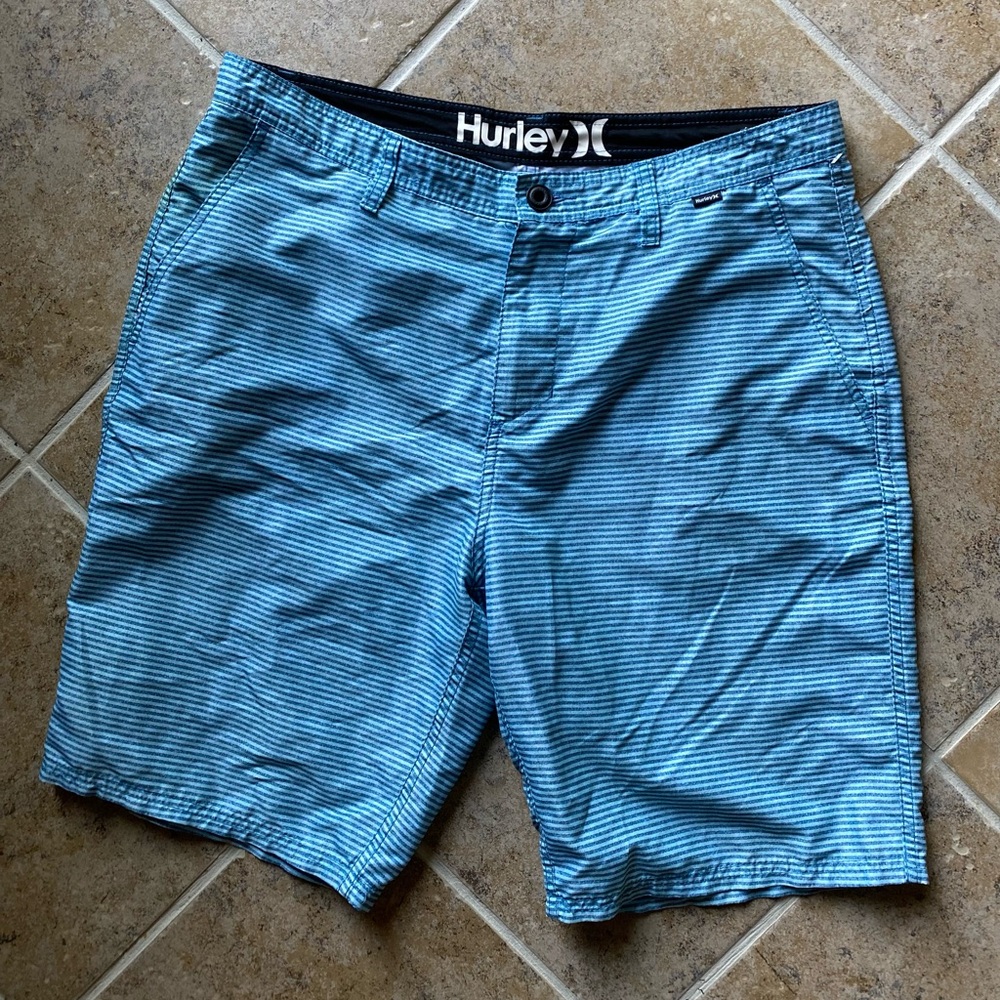 Hurley - Mens teal & blue striped hybrid walking shorts, Size: 34